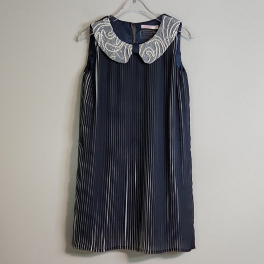 Billieblush Pleated Navy & Cream Dress, Size 6 ~ VGUC